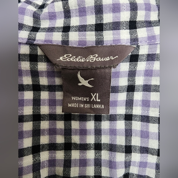 Eddie Bauer Purple Black Check Long Sleeve Cotton Shirt SZ XL - Picture 4 of 8